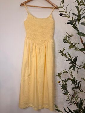And Now This Yellow Smocked Maxi Dress with Pockets Women's Medium NWT